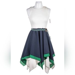 Zoe Ltd navy blue white green handkerchief belted dress gown 16